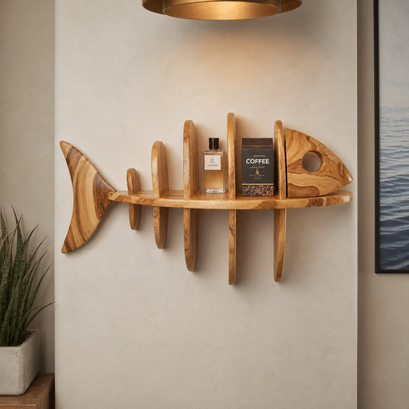Modern Fish Bone Wall Shelf Nautical Display For Bathroom Kitchen And Beach House