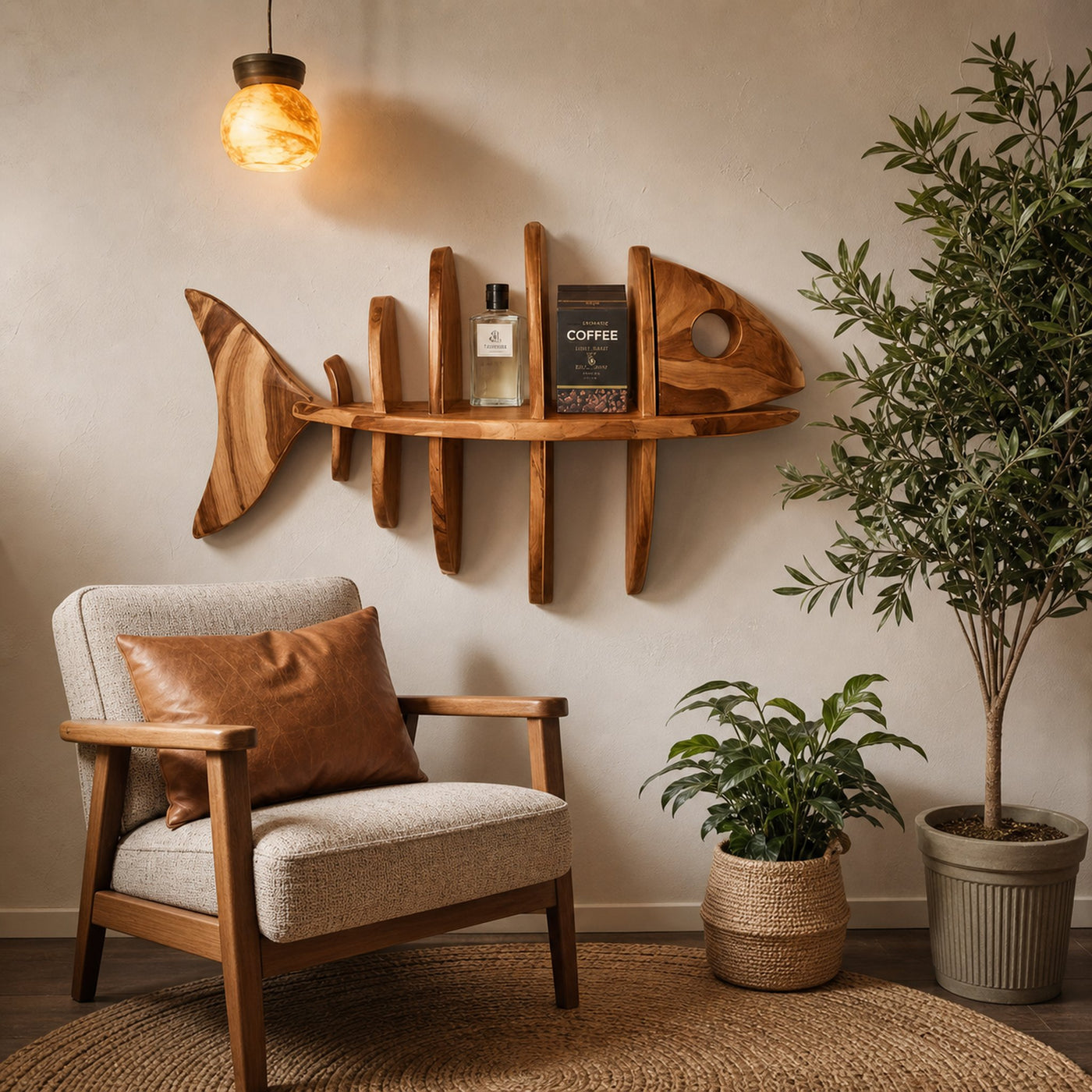 Modern Fish Bone Wall Shelf Nautical Display For Bathroom Kitchen And Beach House - product view 6