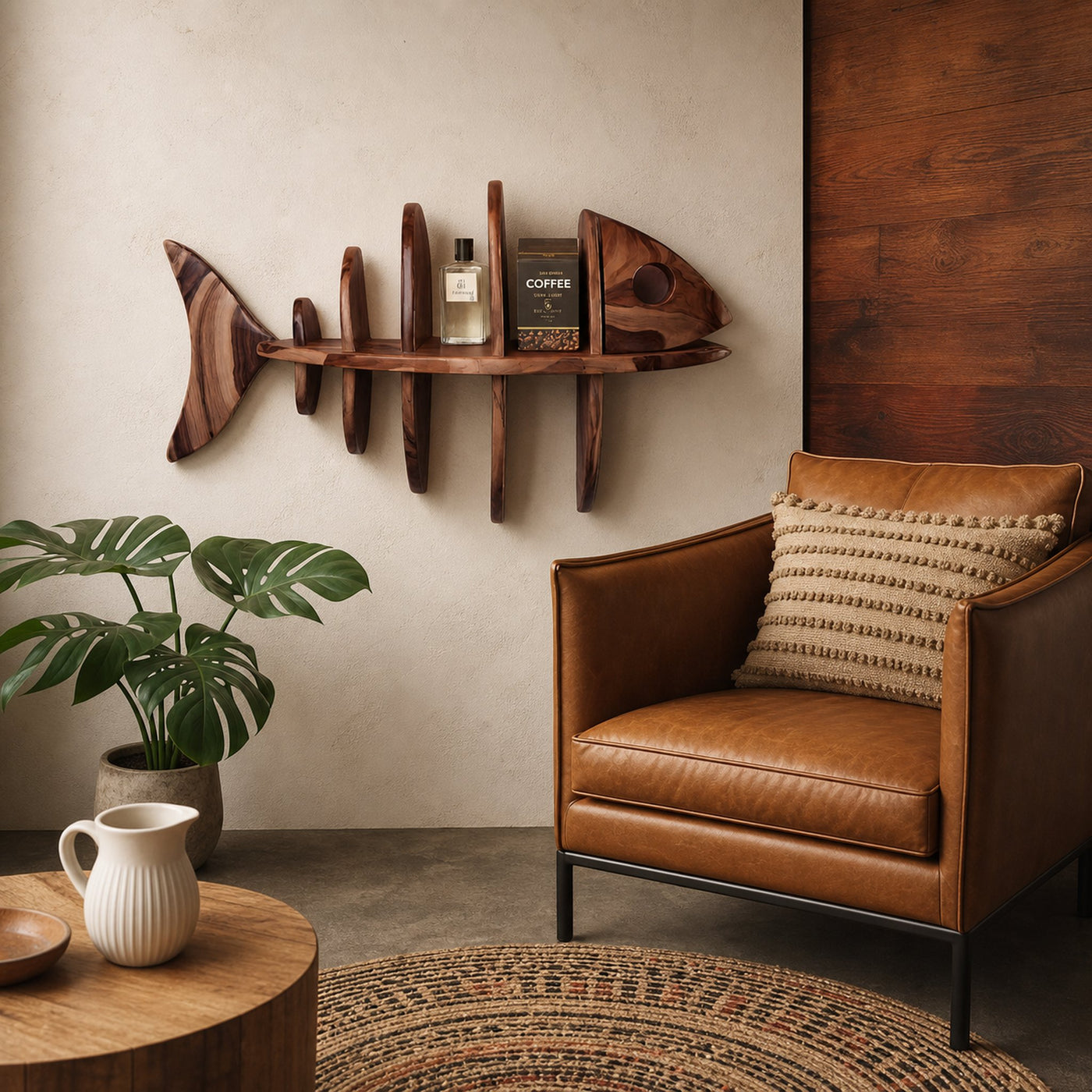 Modern Fish Bone Wall Shelf Nautical Display For Bathroom Kitchen And Beach House - product view 7