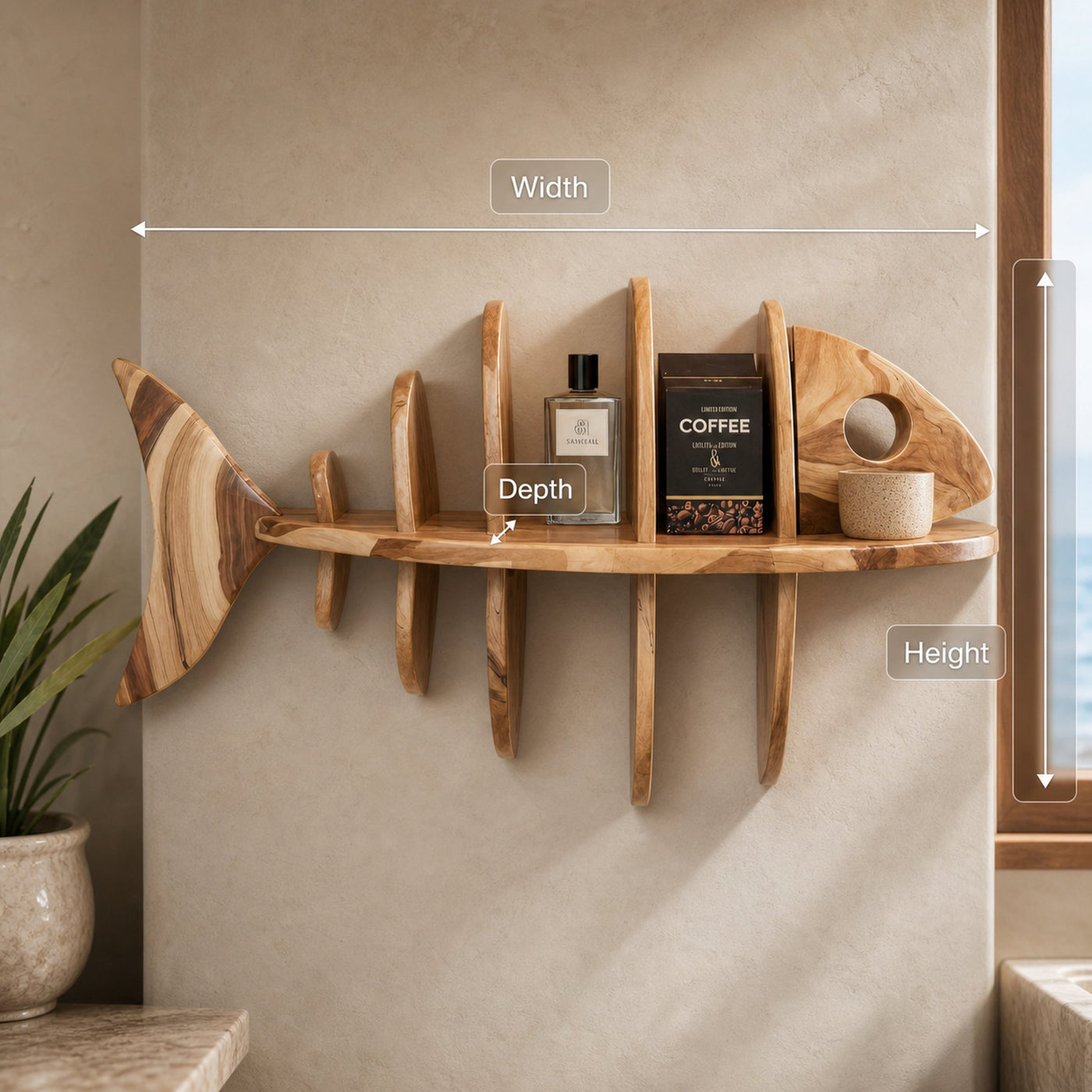 Modern Fish Bone Wall Shelf Nautical Display For Bathroom Kitchen And Beach House - product view 8