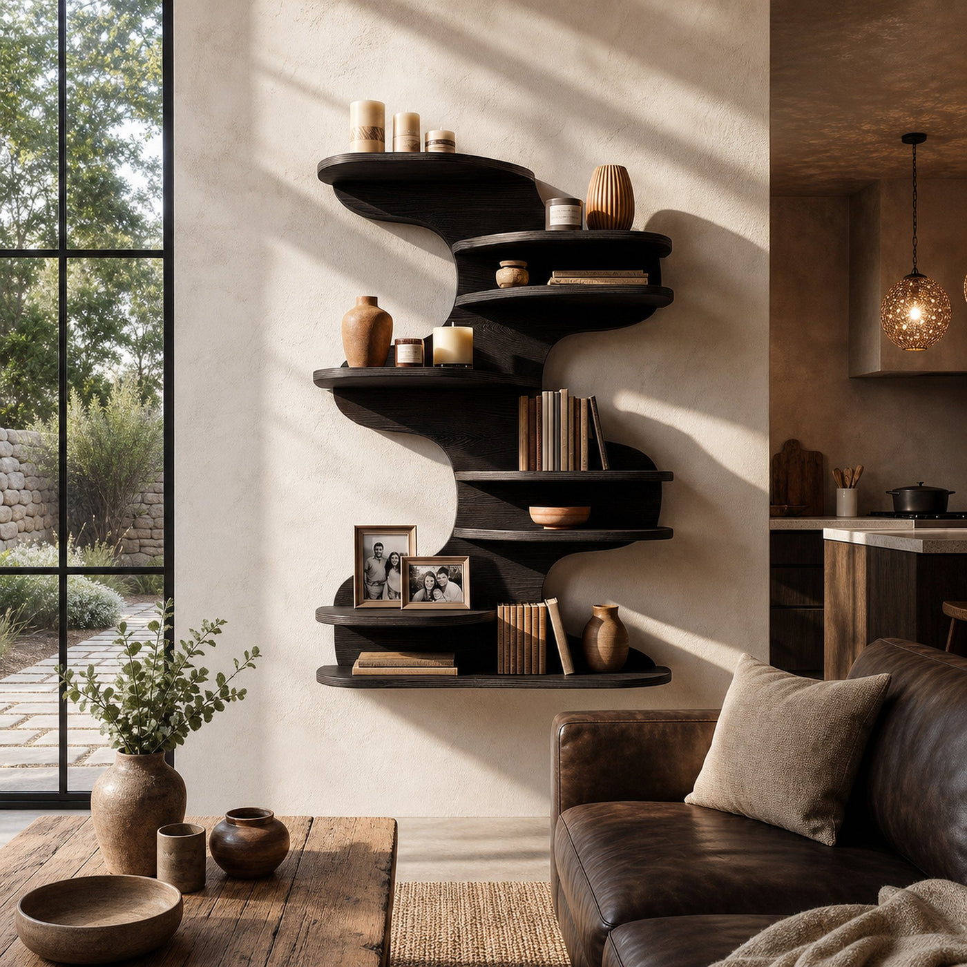 Modern Floating Shelf With Nature Inspired Tree Branch Form For Living Room