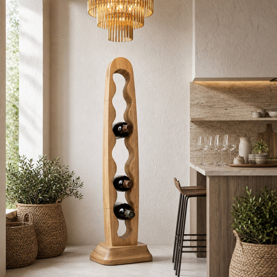 Modern Freestanding Wine Rack With Sculptural Vertical Bottle Storage For Kitchen