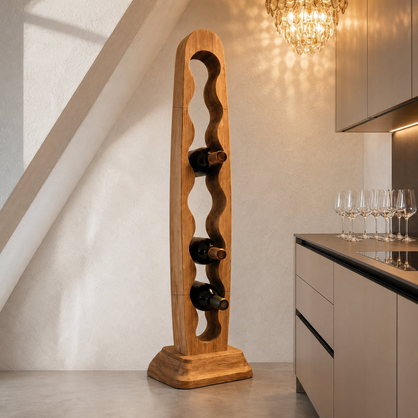 Modern Freestanding Wine Rack With Sculptural Vertical Bottle Storage For Kitchen - product view 6