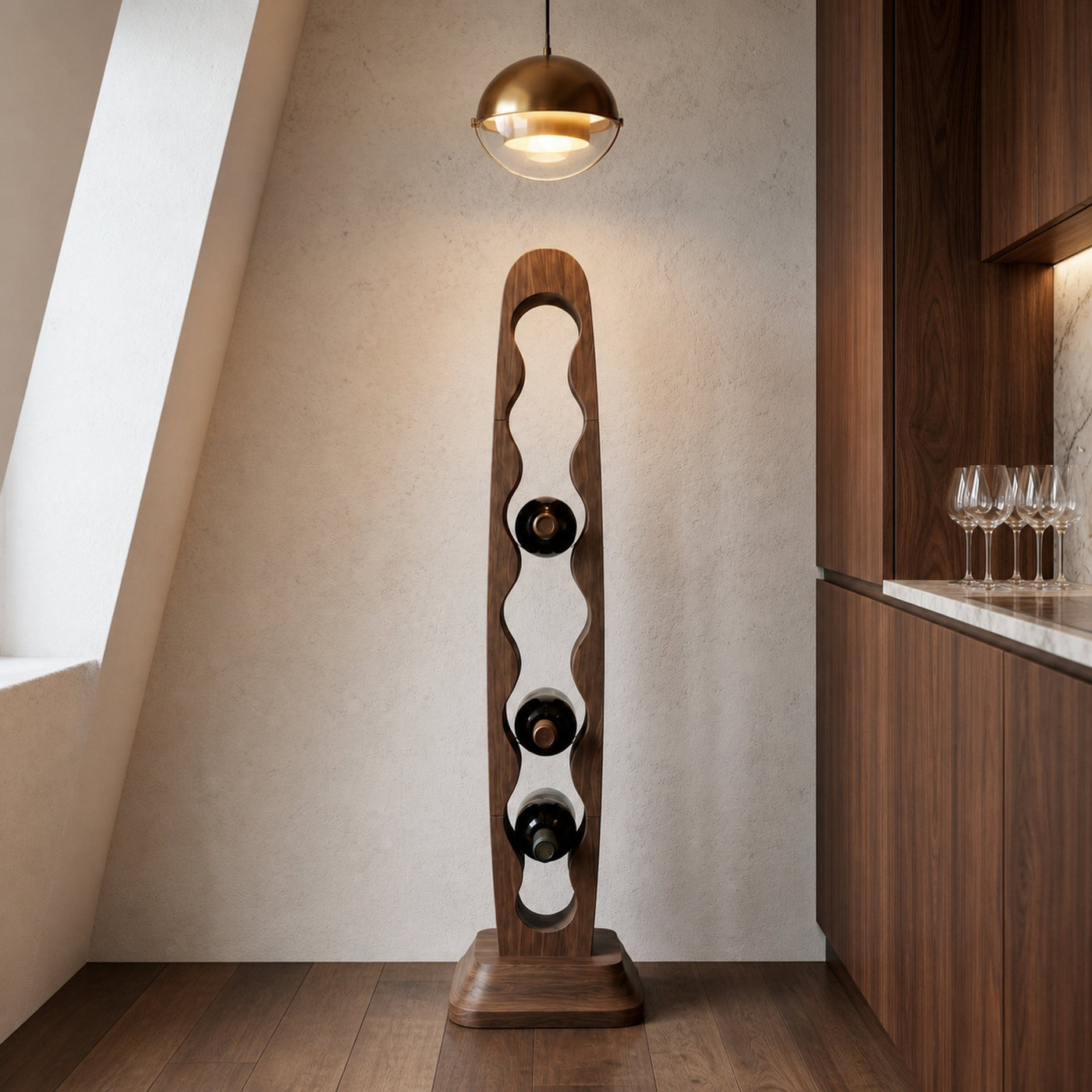 Modern Freestanding Wine Rack With Sculptural Vertical Bottle Storage For Kitchen - product view 7