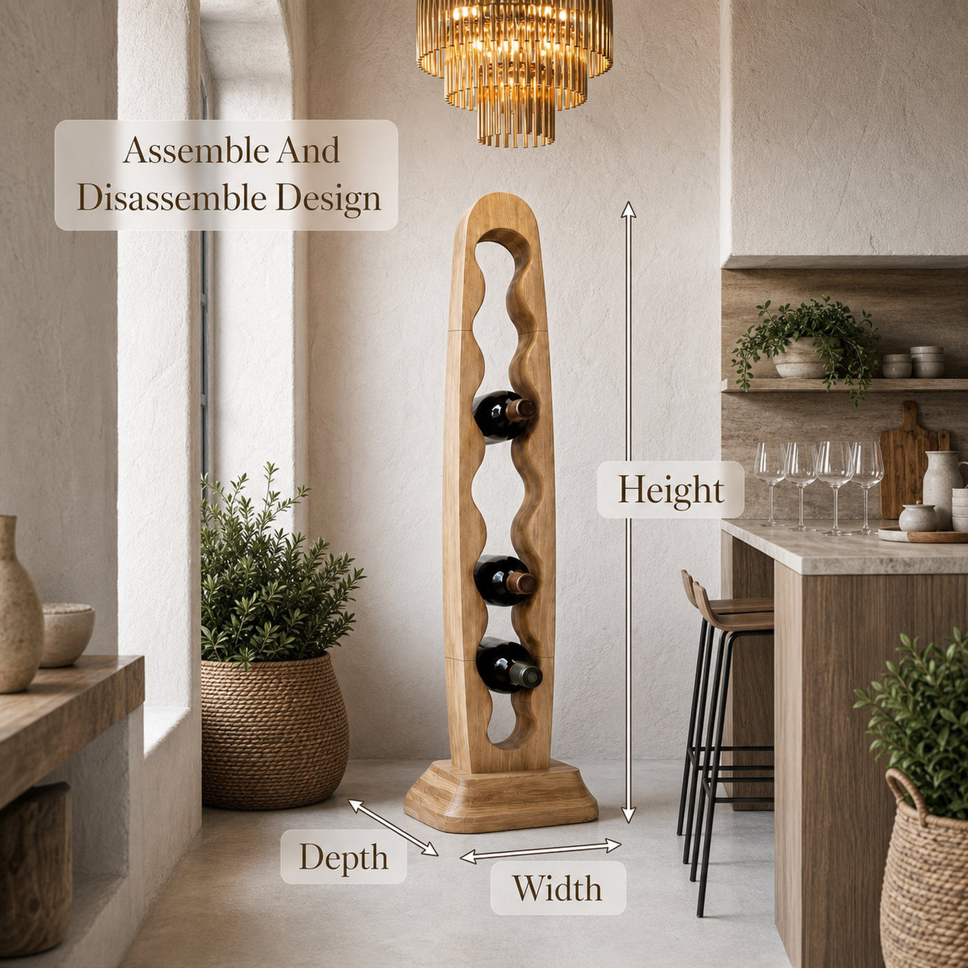 Modern Freestanding Wine Rack With Sculptural Vertical Bottle Storage For Kitchen - product view 8