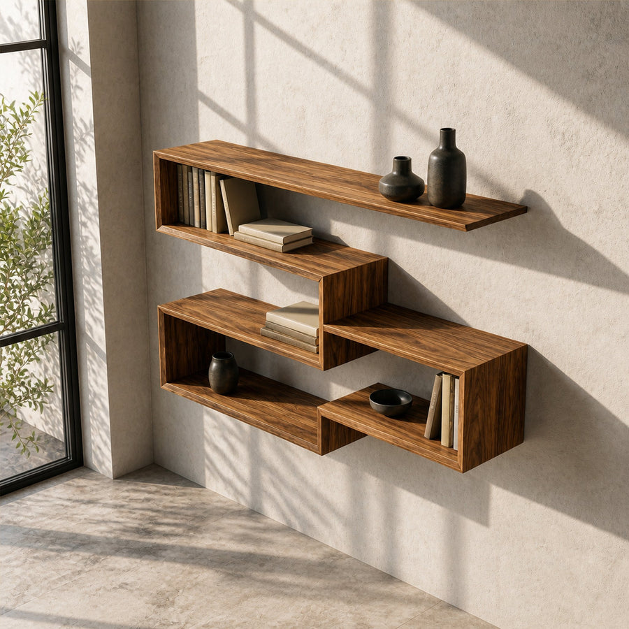 Modern Geometric Floating Wall Shelf Wood Modular Display System