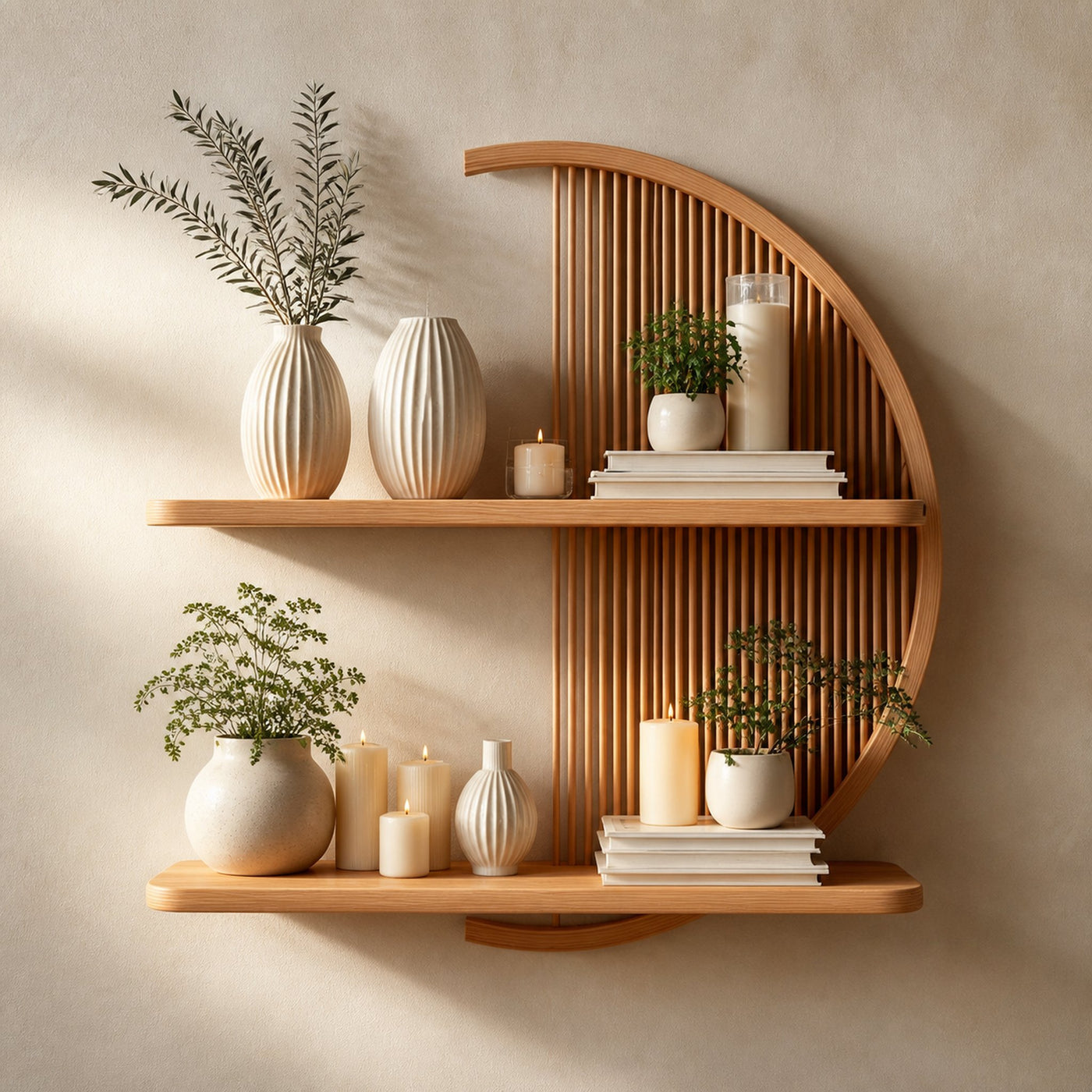 Modern Half-Round Wooden Floating Shelf Wall Decor For Living Room