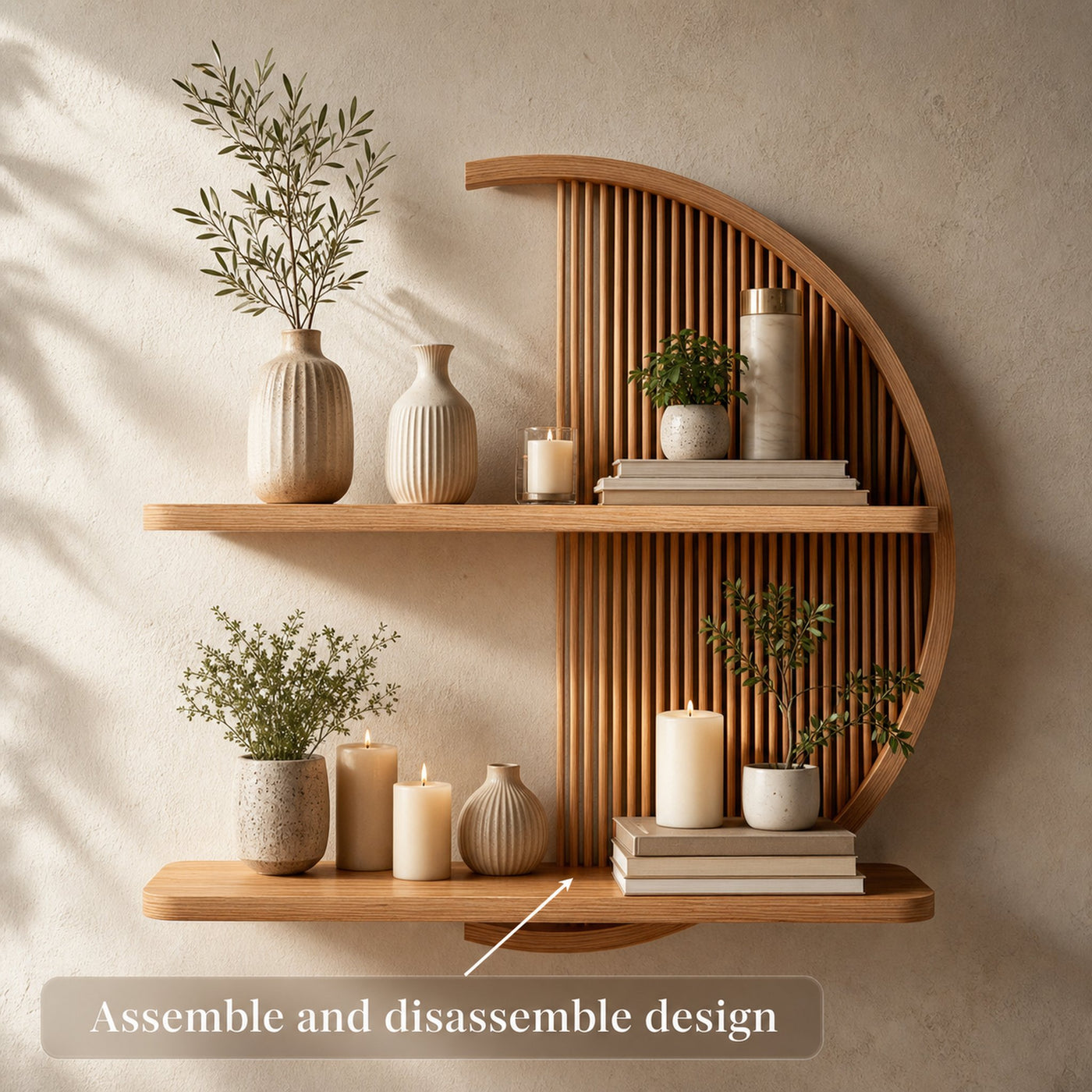 Modern Half-Round Wooden Floating Shelf Wall Decor For Living Room - product view 7