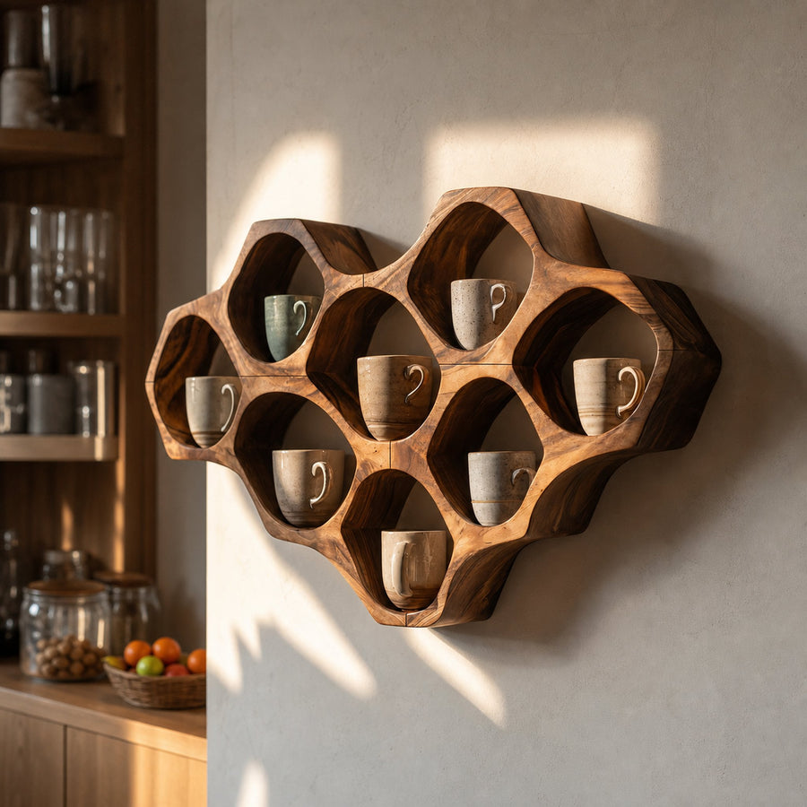 Modern Honeycomb Wood Shelf For Pantry Organization