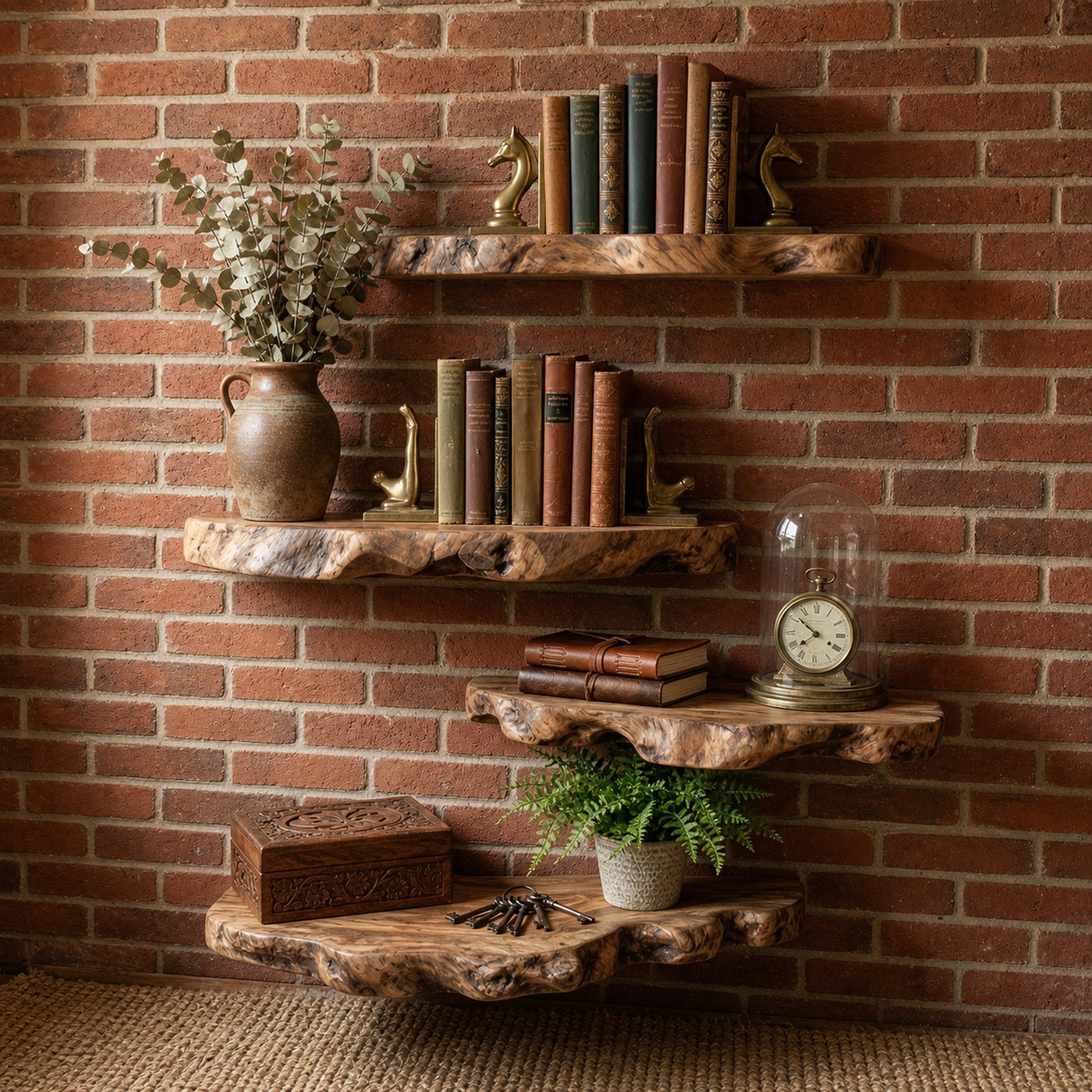 Modern Live Edge Corner Floating Shelves Solid Wood Rustic Wall Display