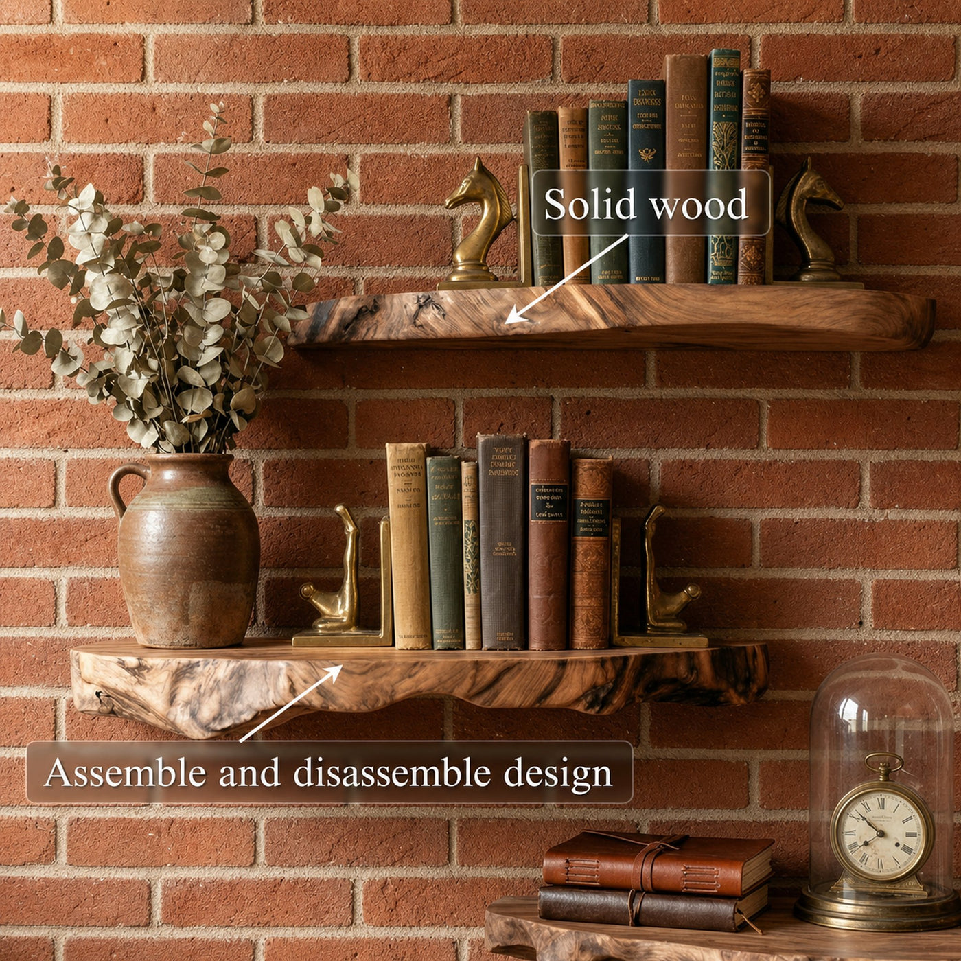 Modern Live Edge Corner Floating Shelves Solid Wood Rustic Wall Display - product view 6
