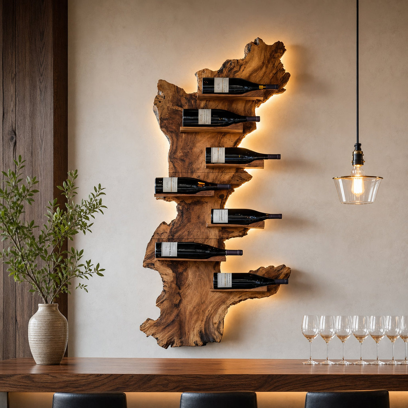 Modern Live Edge Wine Holder For Living Room Furniture Decor