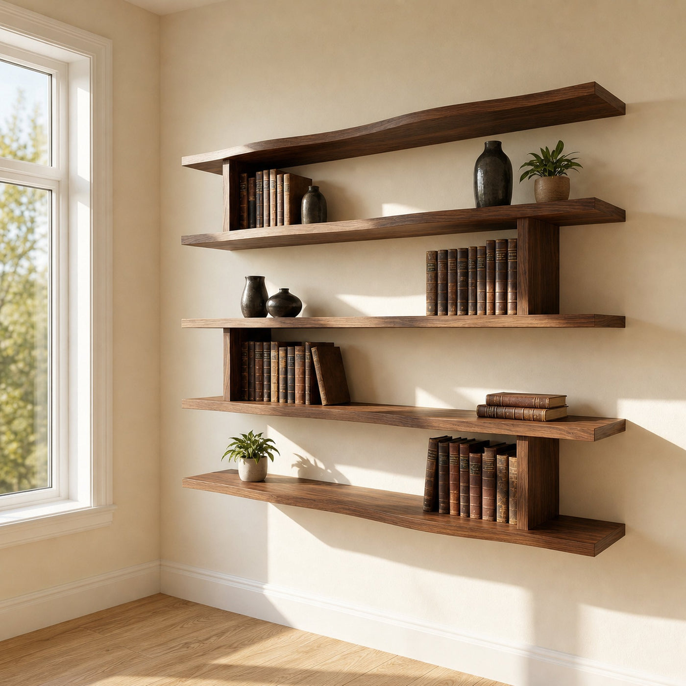 Modern Minimalist Wall Mounted Book Shelves Wood Floating Display System