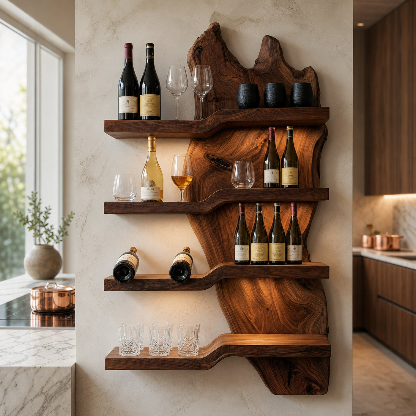 Modern Minimalist Wooden Wine Rack For Kitchen Wall Decor