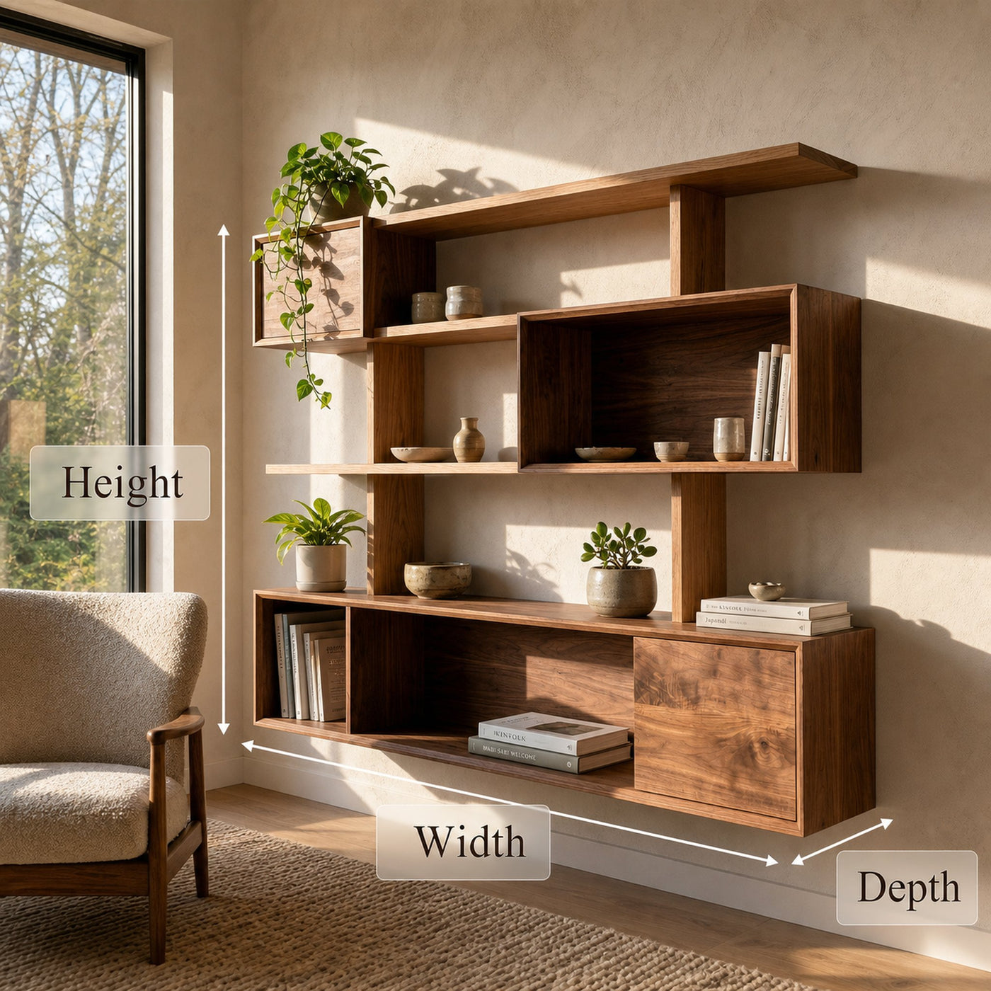 Modern Modular Wall Shelf Solid Wood Asymmetrical Storage Display - product view 6