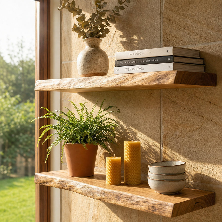 Modern Natural Oak Floating Wall Shelves Minimal Home Display