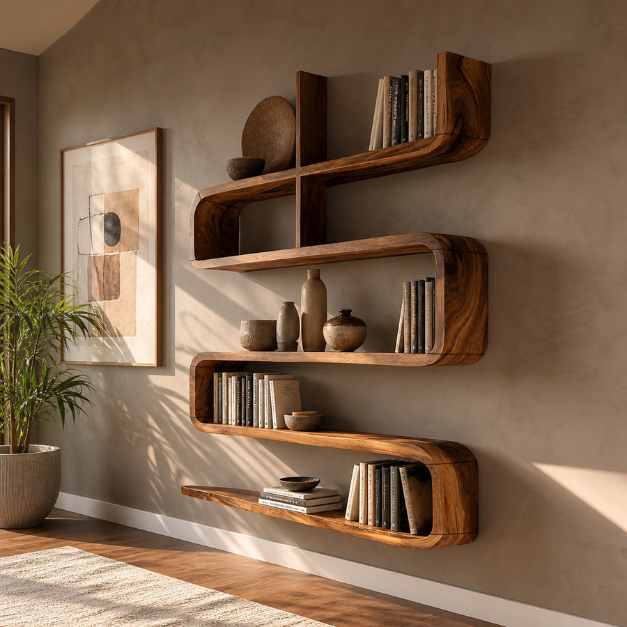 Modern Natural Wood Display Shelf For Living Room Wall Decor