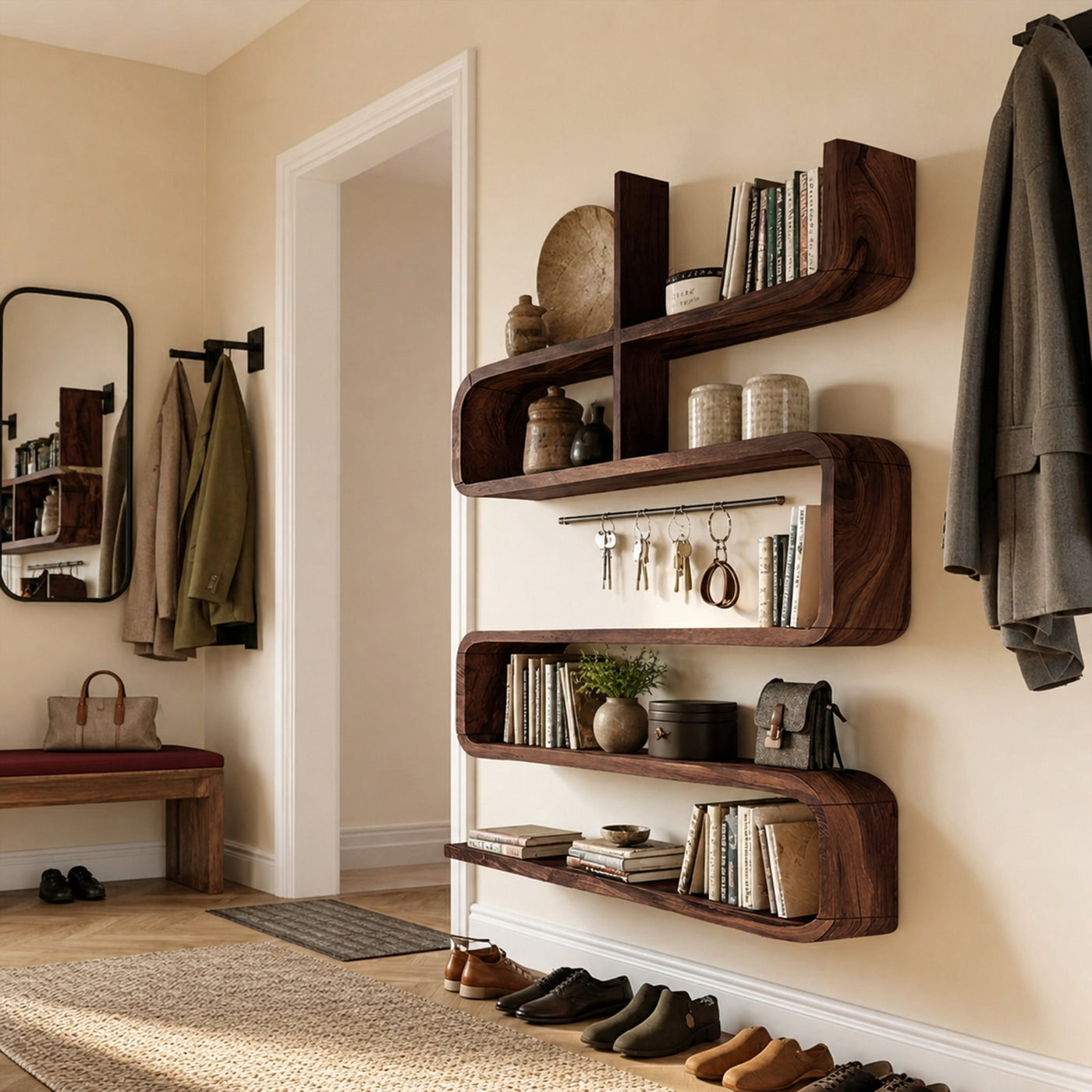 Modern Natural Wood Display Shelf For Living Room Wall Decor - product view 7