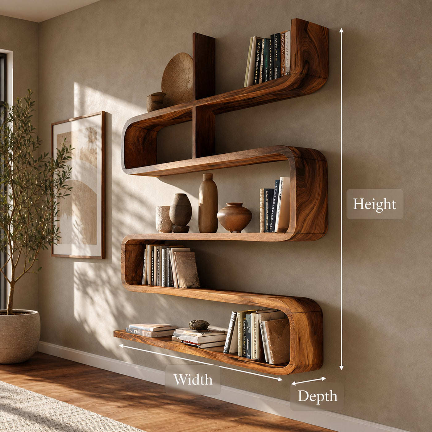 Modern Natural Wood Display Shelf For Living Room Wall Decor - product view 8