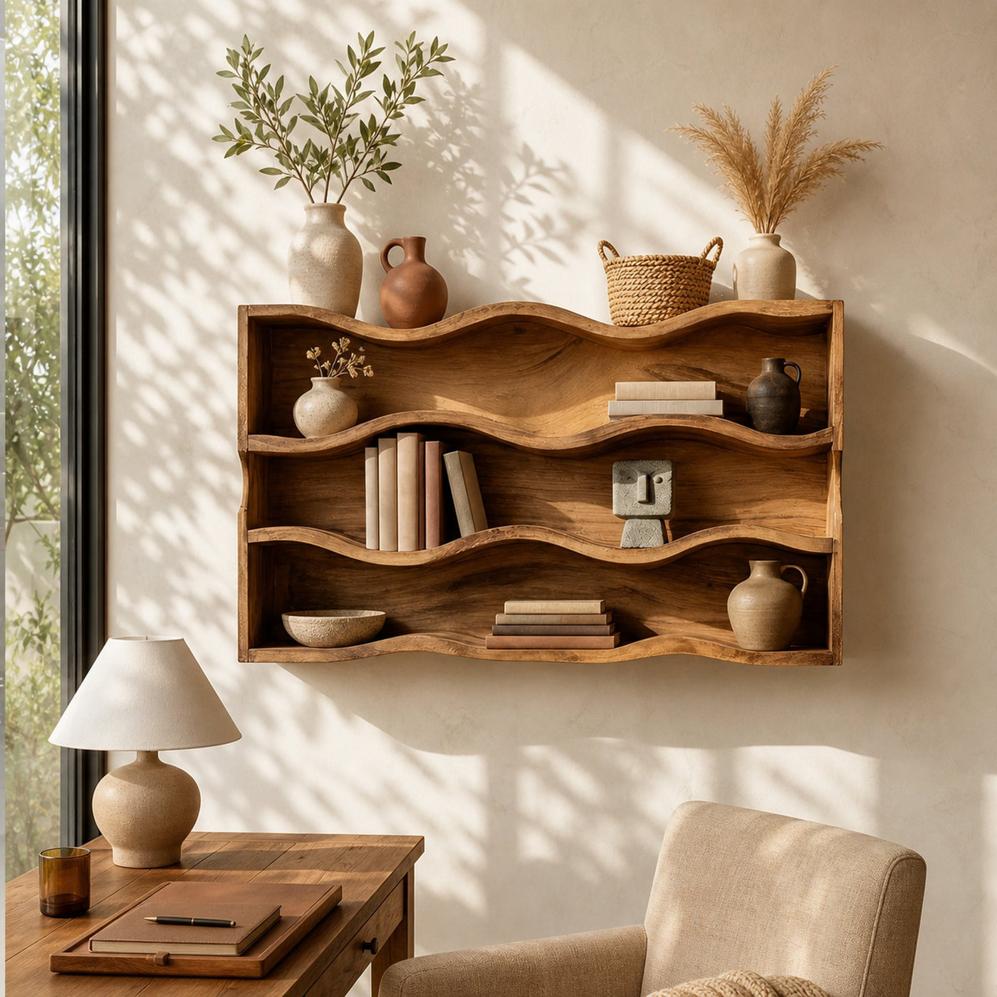 Modern Natural Wood Shelving Unit For Living Room Book Storage