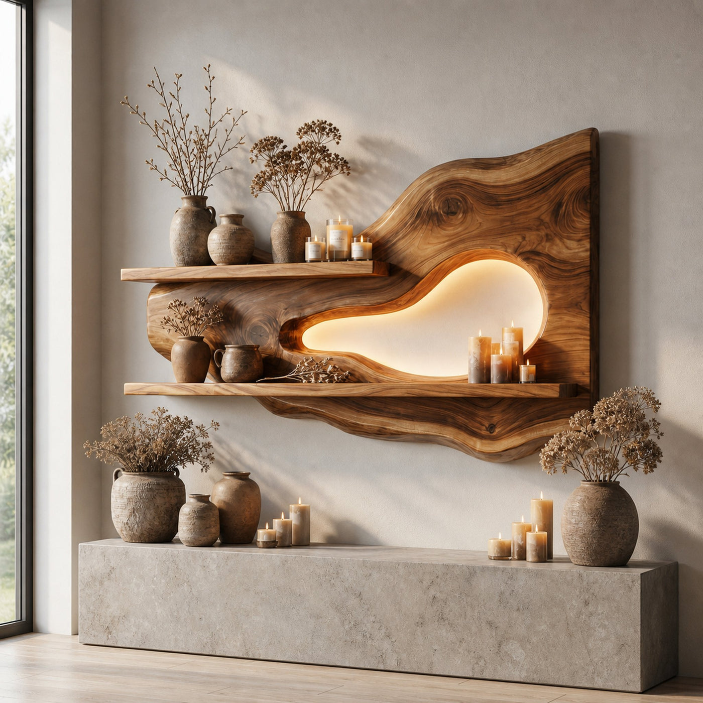 Modern Organic Floating Wall Shelf For Living Room And Entryway
