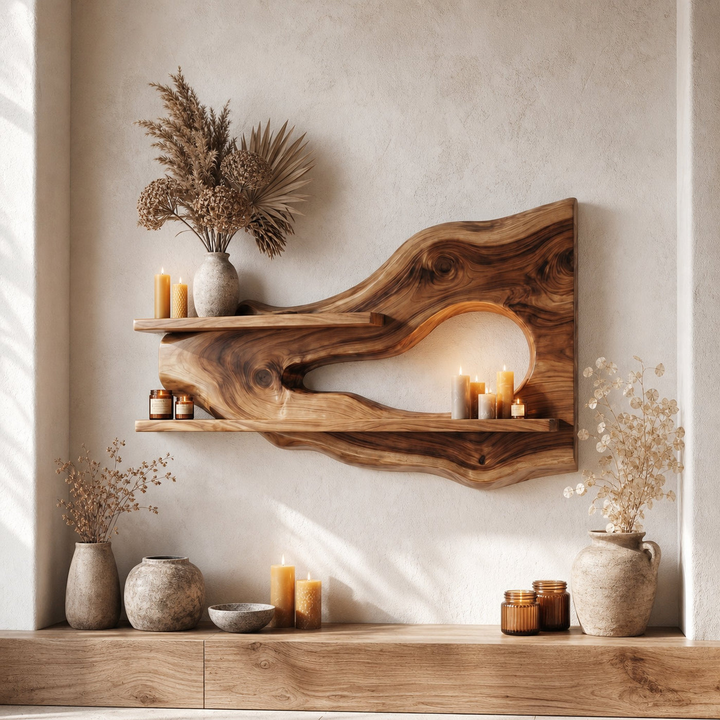 Modern Organic Floating Wall Shelf For Living Room And Entryway - product view 6