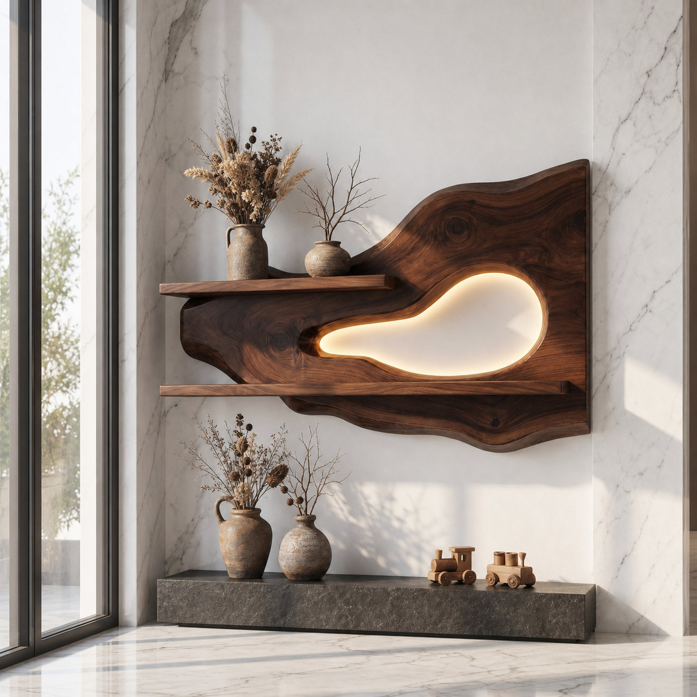 Modern Organic Floating Wall Shelf For Living Room And Entryway - product view 7