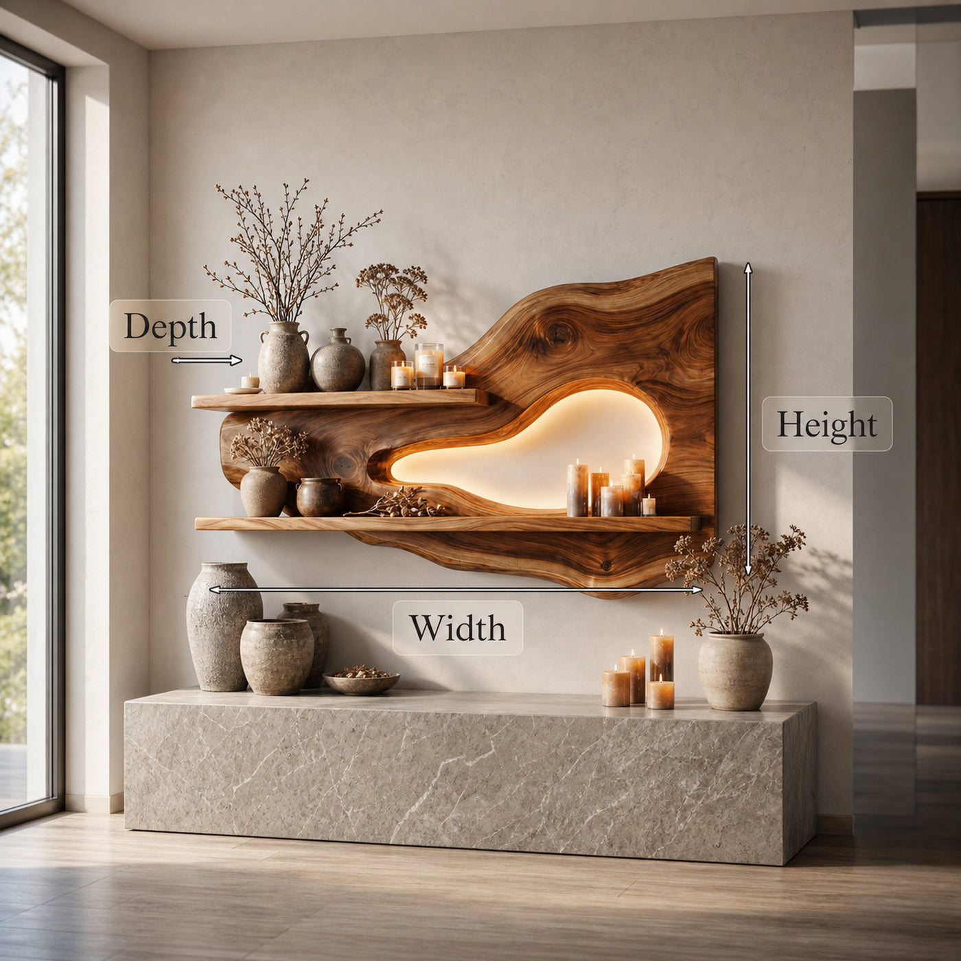 Modern Organic Floating Wall Shelf For Living Room And Entryway - product view 8