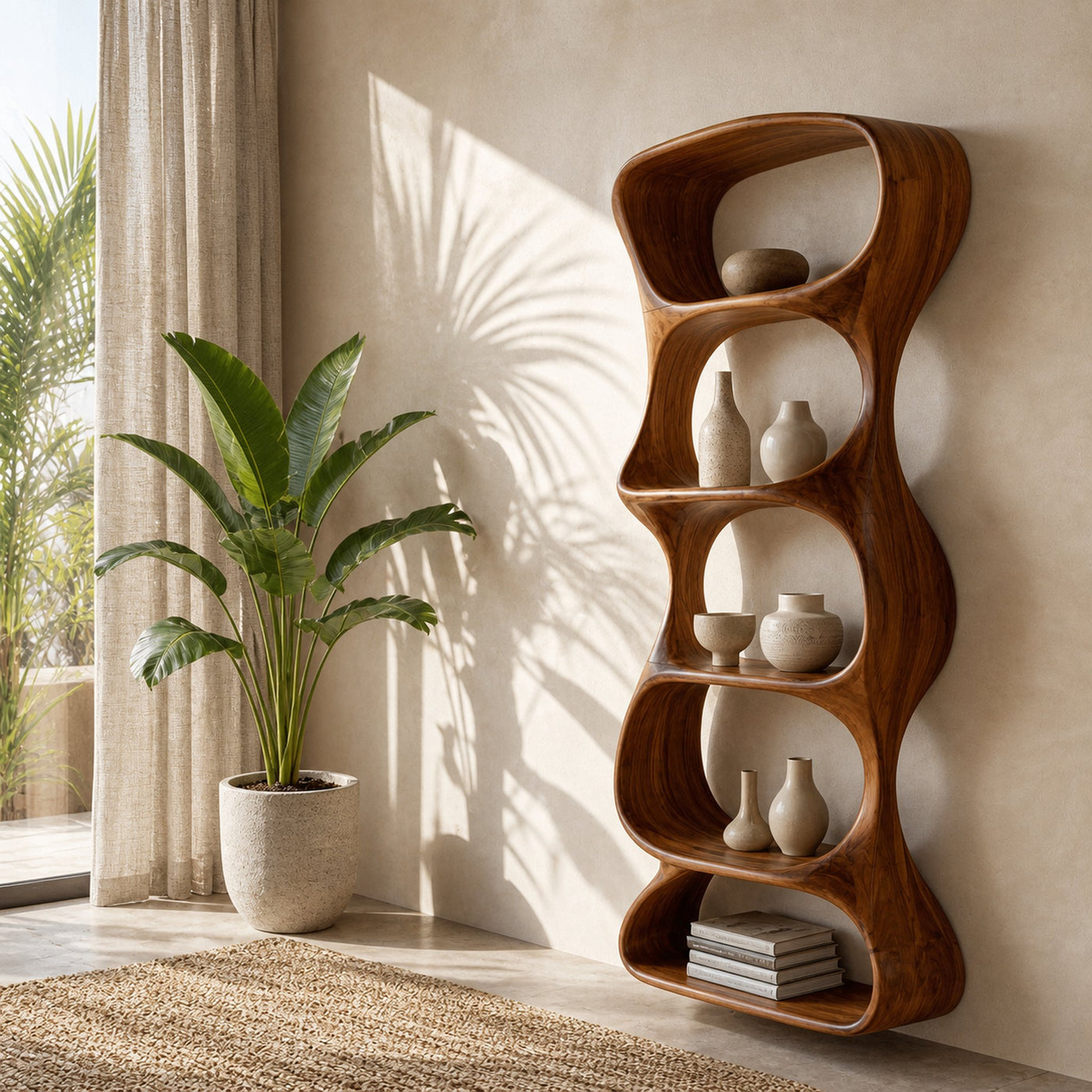 Modern Organic Wall Shelf Natural Wood For Living Room