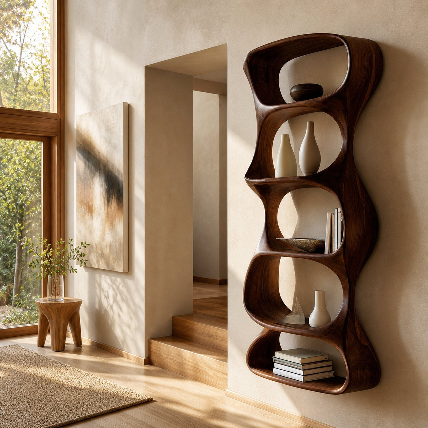 Modern Organic Wall Shelf Natural Wood For Living Room - product view 6