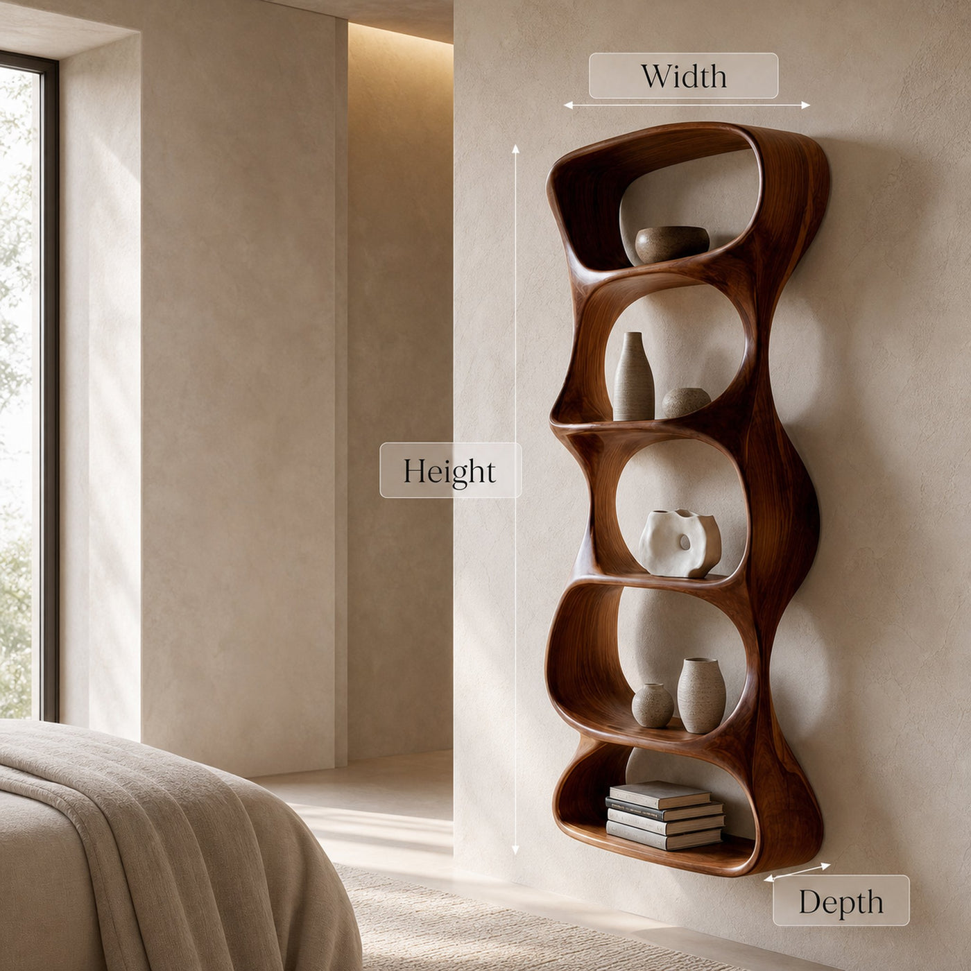 Modern Organic Wall Shelf Natural Wood For Living Room - product view 7