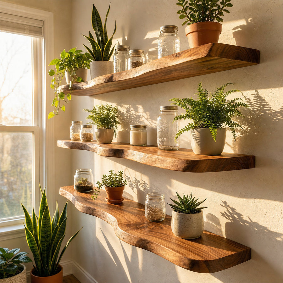 Modern Organic Wall Shelves Solid Wood Plant Display Rack