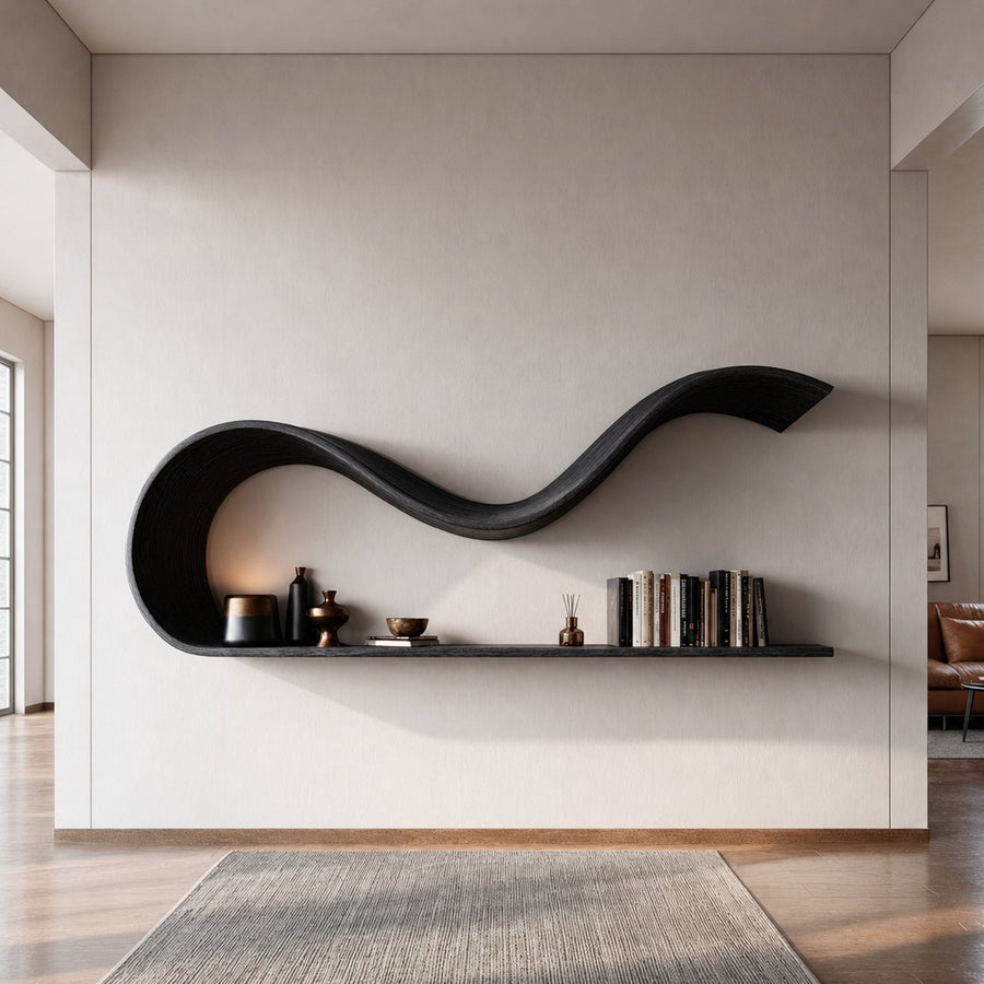 Modern Sculptural Floating Wall Shelf Living Room Interior Decor