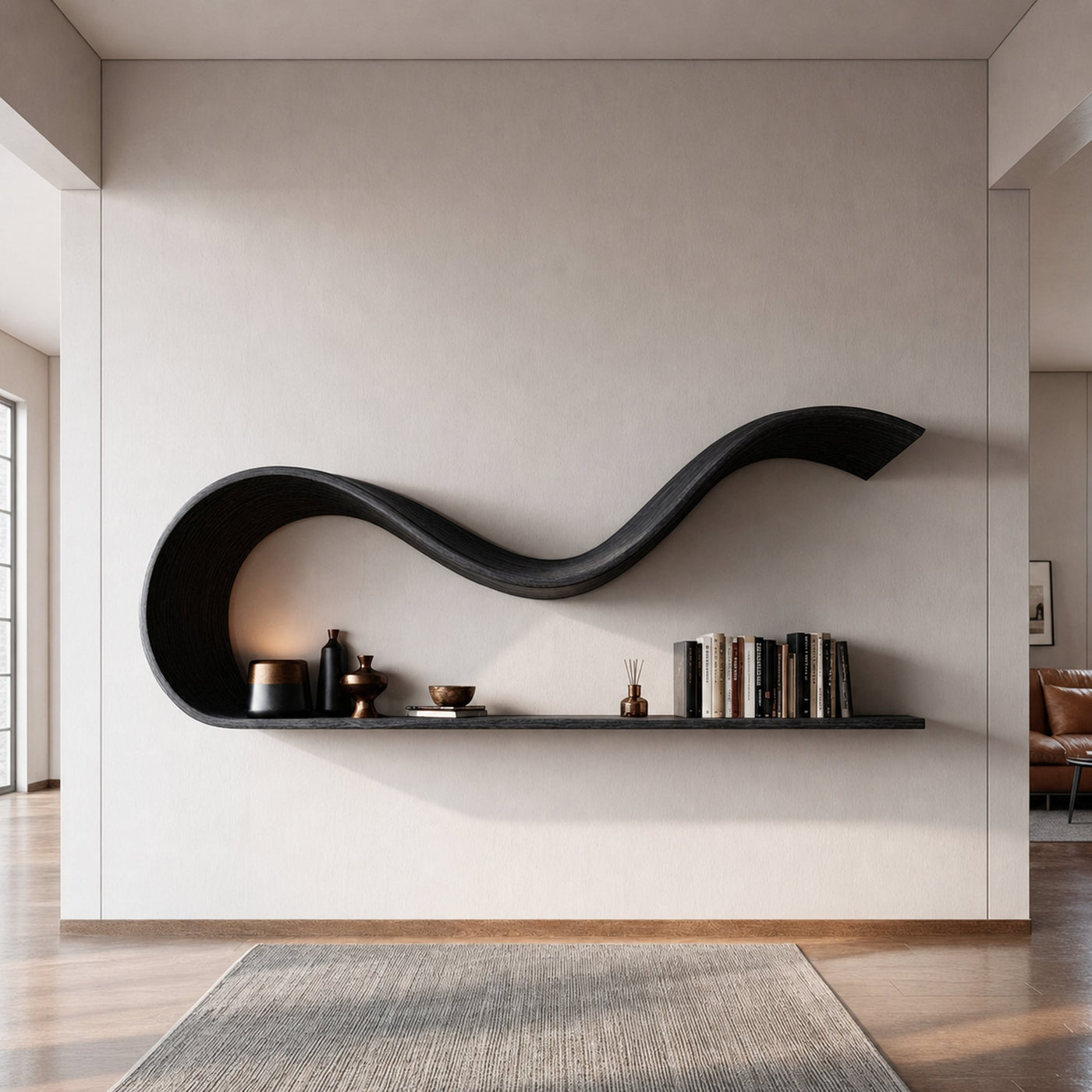 Modern Sculptural Floating Wall Shelf Living Room Interior Decor