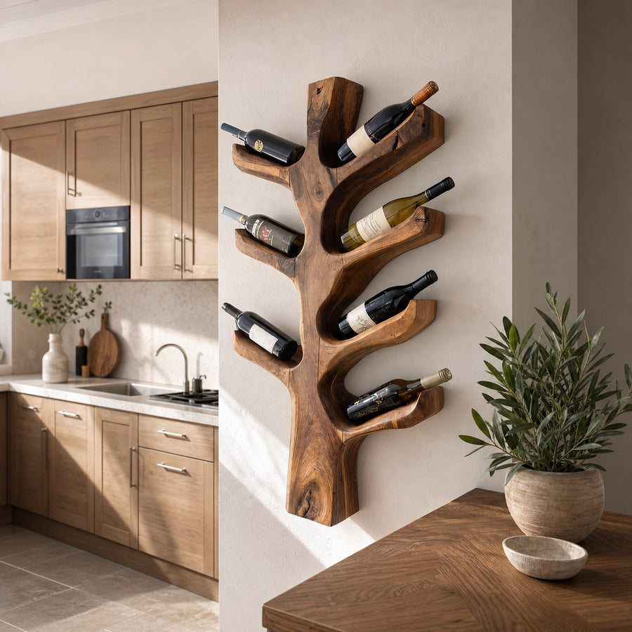 Modern Sculptural Tree Branch Wine Holder For Kitchen Decor