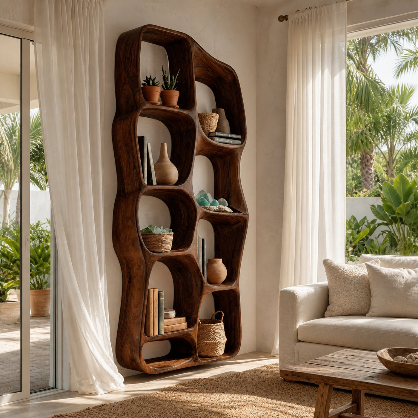 Modern Sculptural Wooden Wall Mounted Shelf For Living Room - product view 6