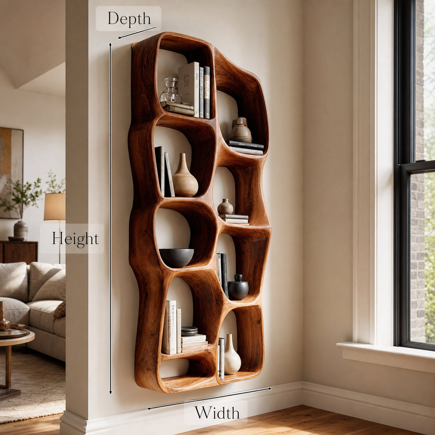 Modern Sculptural Wooden Wall Mounted Shelf For Living Room - product view 7