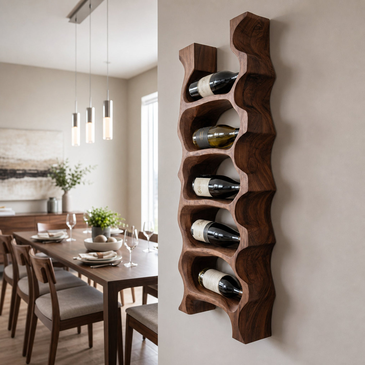 Modern Sculptural Wooden Wine Rack For Kitchen Wall Display - product view 6