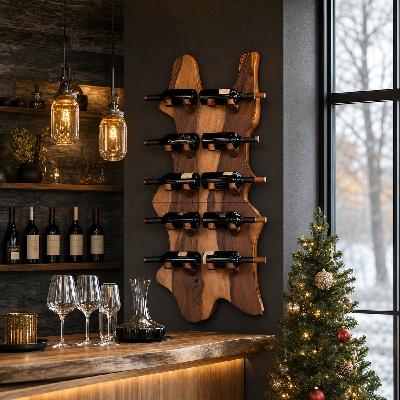 Modern Solid Wood Wine Rack For Bar Decor And Home Display