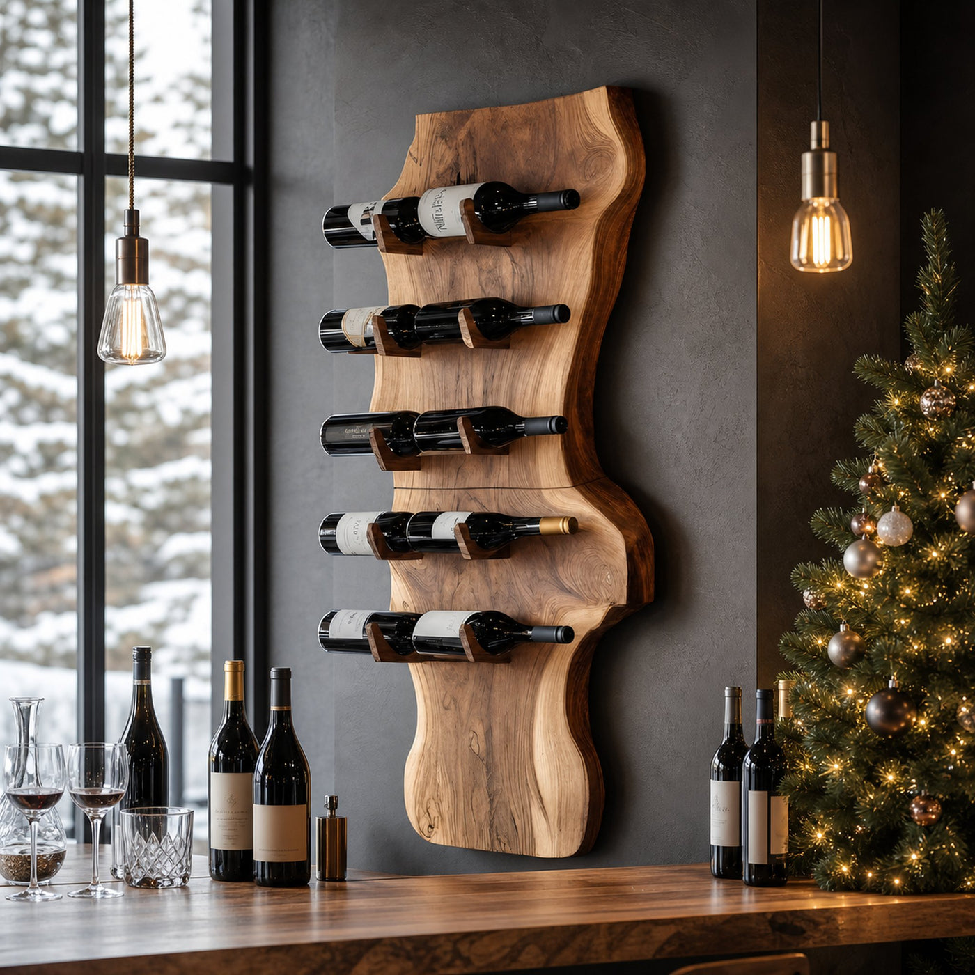 Modern Solid Wood Wine Rack For Living Room And Bar Display