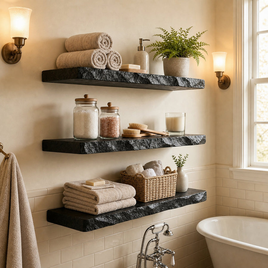 Modern Stone Look Floating Bathroom Shelves Wall Mounted Storage Rack