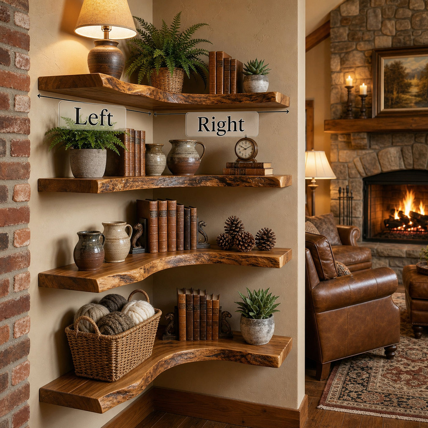 Modern Traditional Corner Floating Shelves Solid Wood Living Room Accent - product view 6