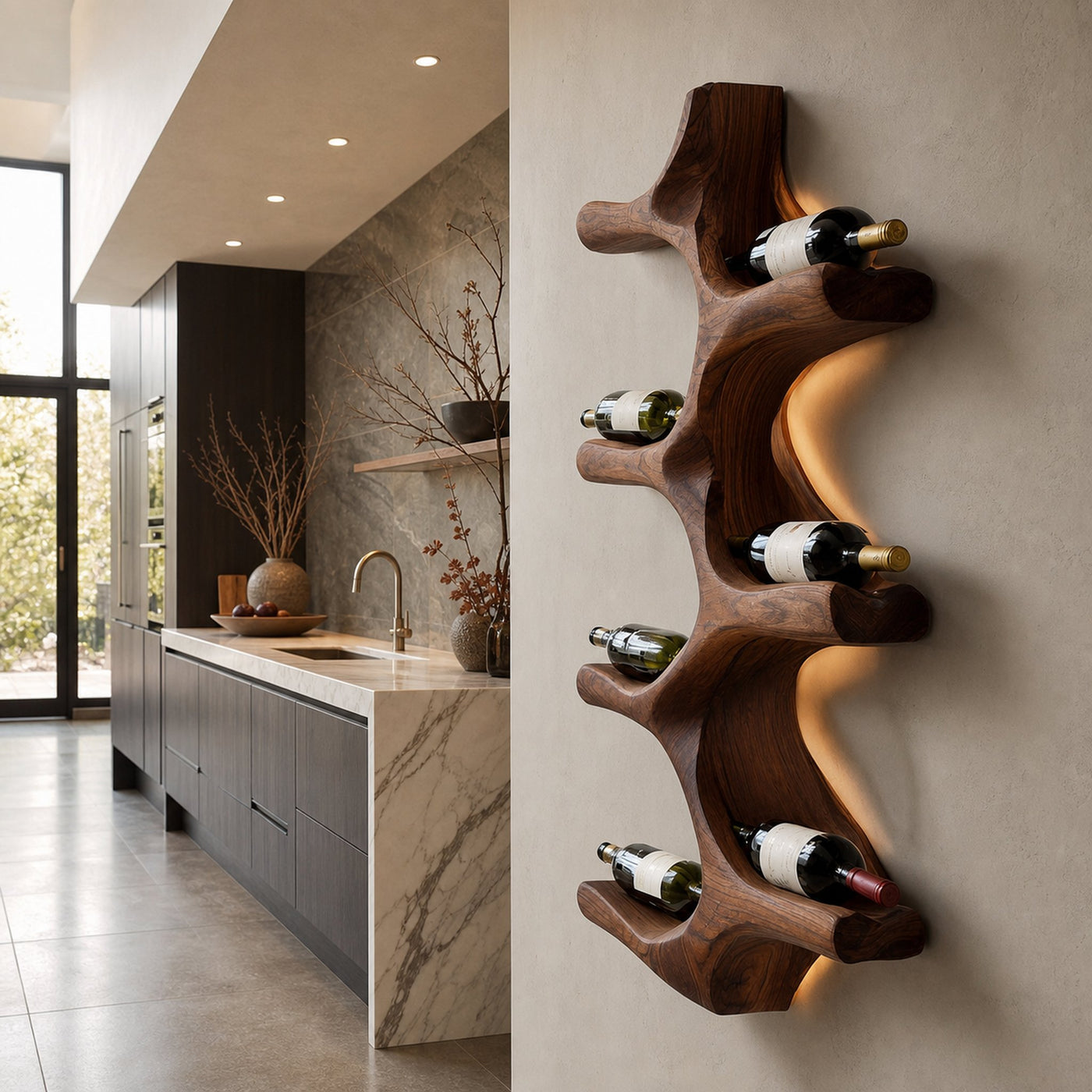 Modern Wall Mounted Wine Rack Natural Wood For Kitchen