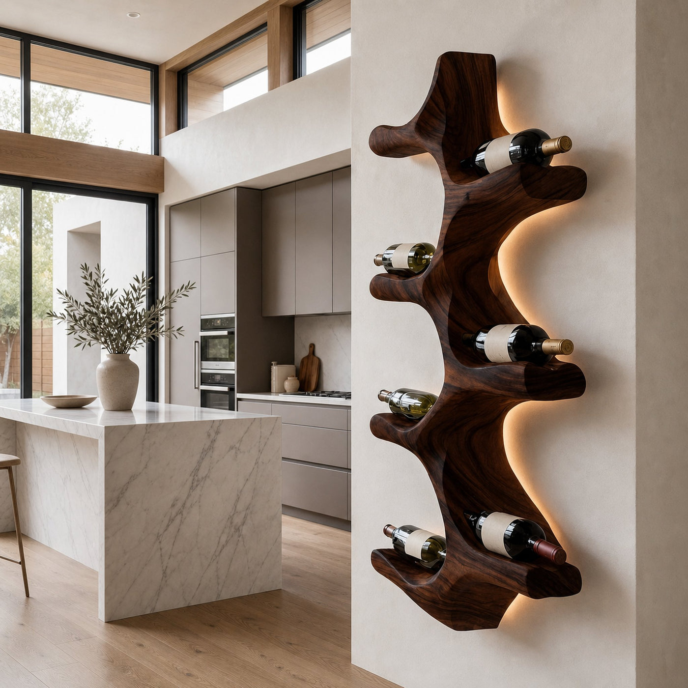 Modern Wall Mounted Wine Rack Natural Wood For Kitchen - product view 6
