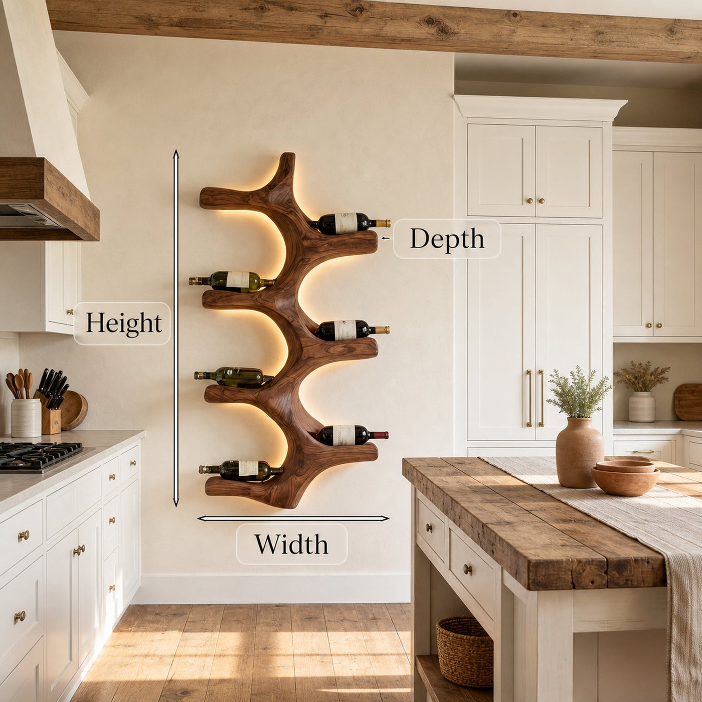 Modern Wall Mounted Wine Rack Natural Wood For Kitchen - product view 7