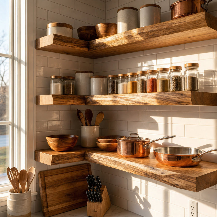 Modern Wooden Kitchen Storage Shelves Interior Decor