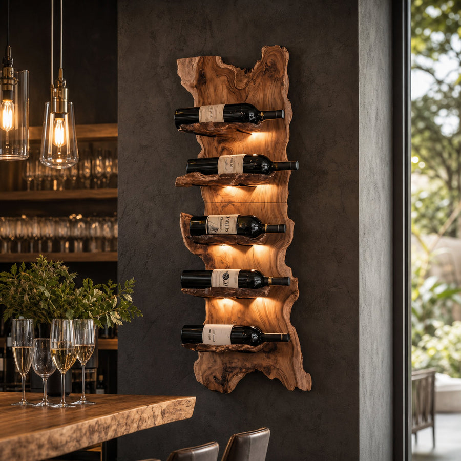 Modern Wooden Live Edge Wine Holder For Entryway Furniture