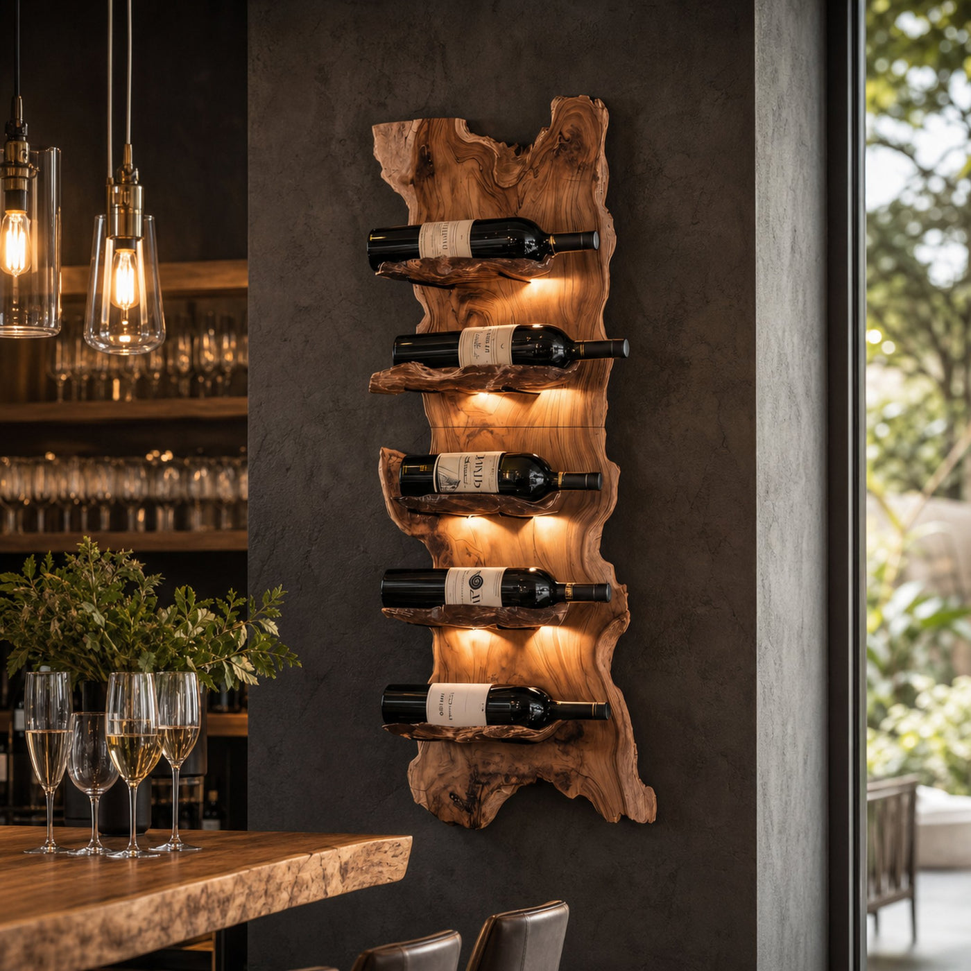 Modern Wooden Live Edge Wine Holder For Entryway Furniture