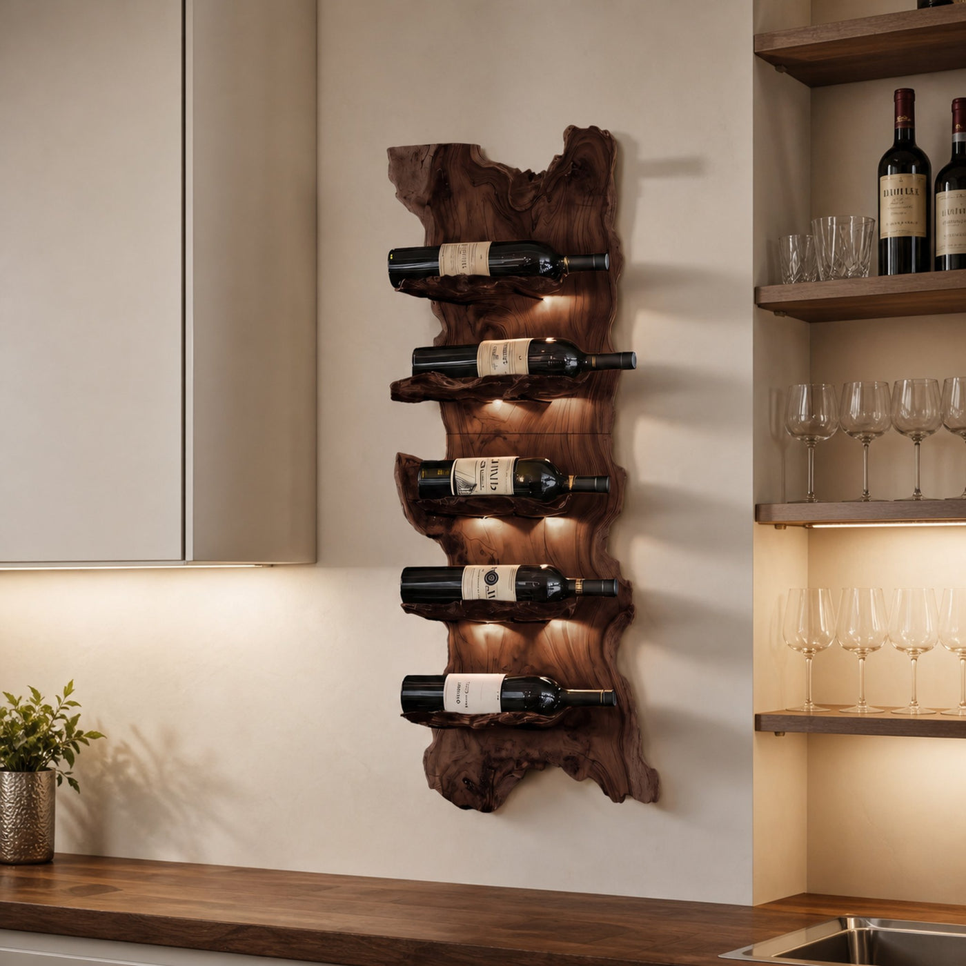 Modern Wooden Live Edge Wine Holder For Entryway Furniture - product view 7