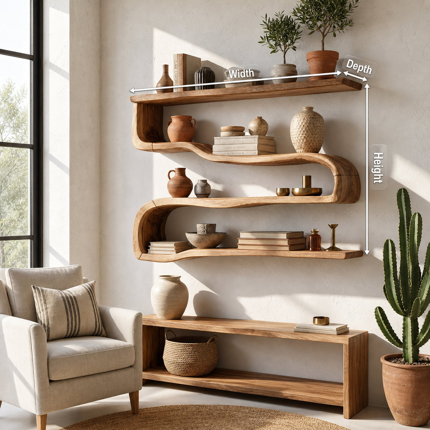 Modern Wooden Shelving Unit For Living Room Wall Storage - product view 8